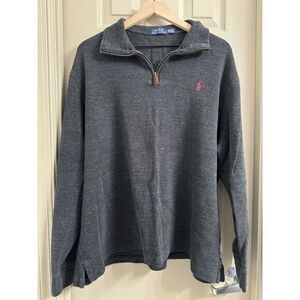Polo Ralph Lauren Pullover Quarter Zip Sweater Men's Size XXL Marbled‎ Dark Gray